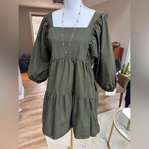 A new day boho elbow puff sleeve smocked elastic back tiered midi dress